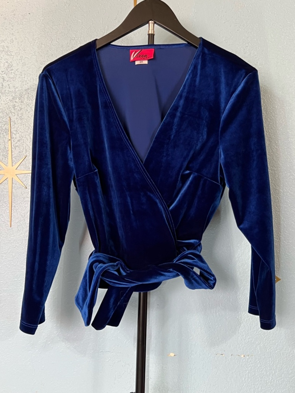 Vixen Navy Blue Velvet Wrap Top